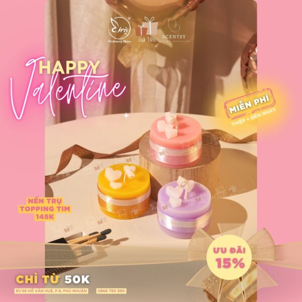 Nến Trụ Topping Trái Tim Dành Tặng Valentine Vừa Thơm Vừa Xinh
