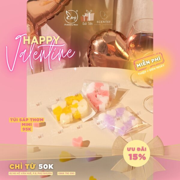 Túi Sáp Thơm Handmade Mini Hình Trái Tim Quà Tặng Valentine, Sáp Thơm Toả Hương Khử Mùi Tủ Quần Áo, Tủ Giày, Tủ Chén