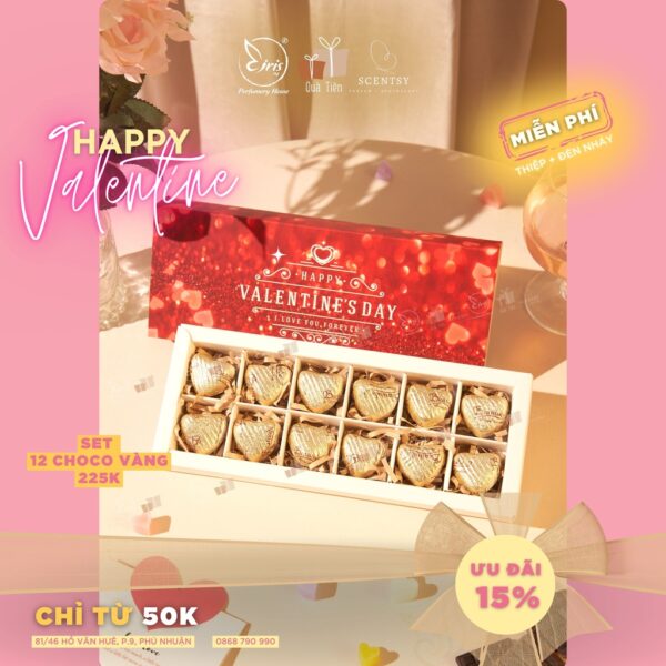 Set Quà Chocolate Trái Tim Vàng - Hộp Dài - Nhiều Size Hộp